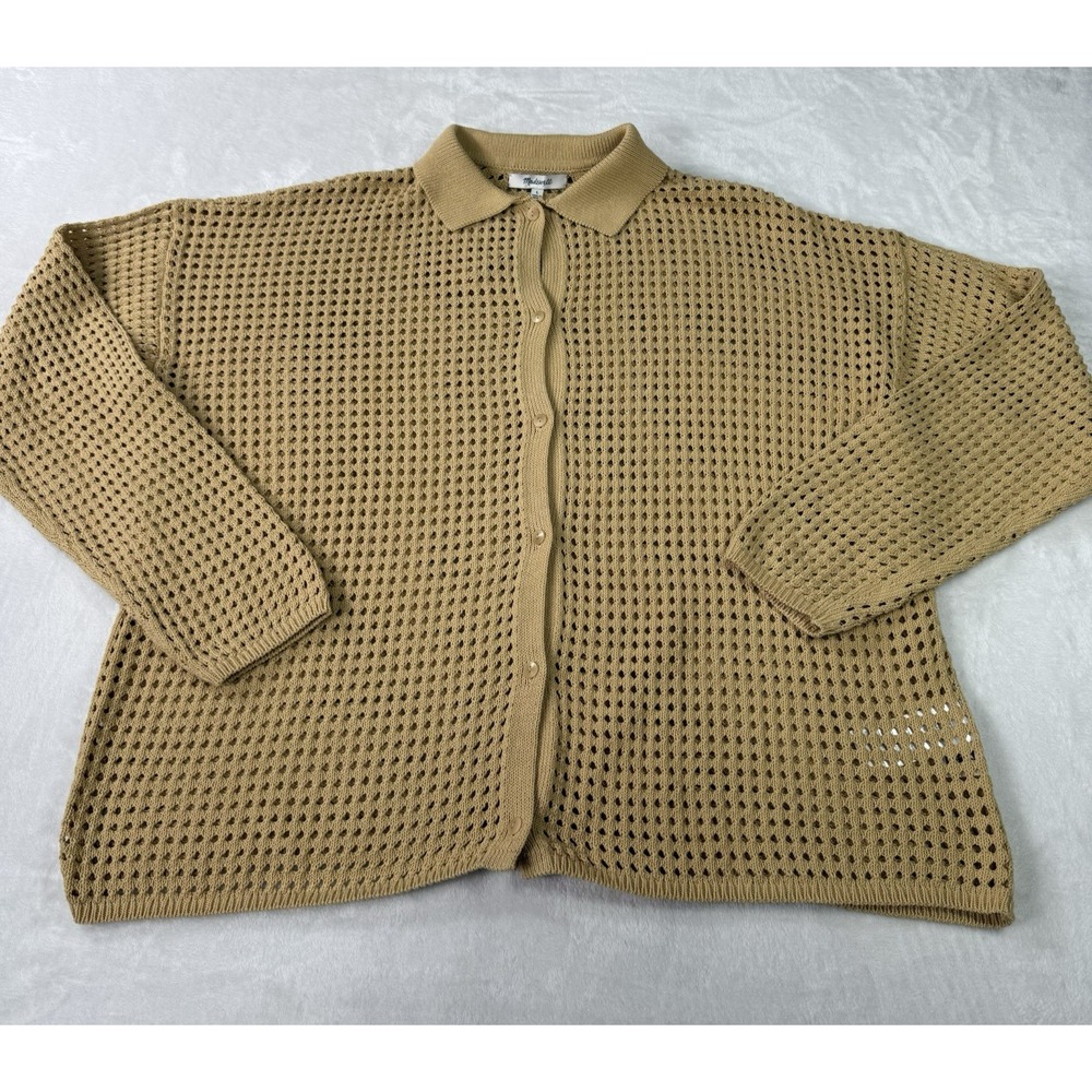 Madewell Open-Knit Button-Front Cardigan in Camel
